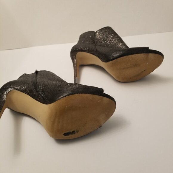 Guess Black Shimmering Peep-Toe Ankle Stiletto Heels Size 9 - Picture 6 of 6